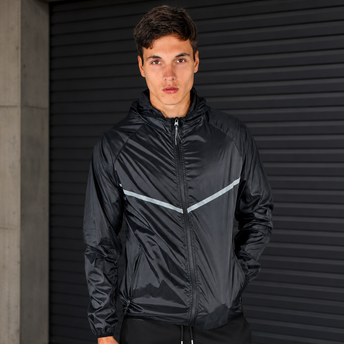CAMPERA ROMPEVIENTOS ULTRA LIVIANA NYLON "V REFLEX" CON CAPUCHA PREMIUM