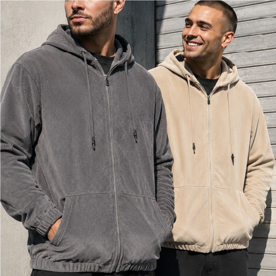 CAMPERA DE CORDEROY OVERSIZE CANGURO CON CAPUCHA
