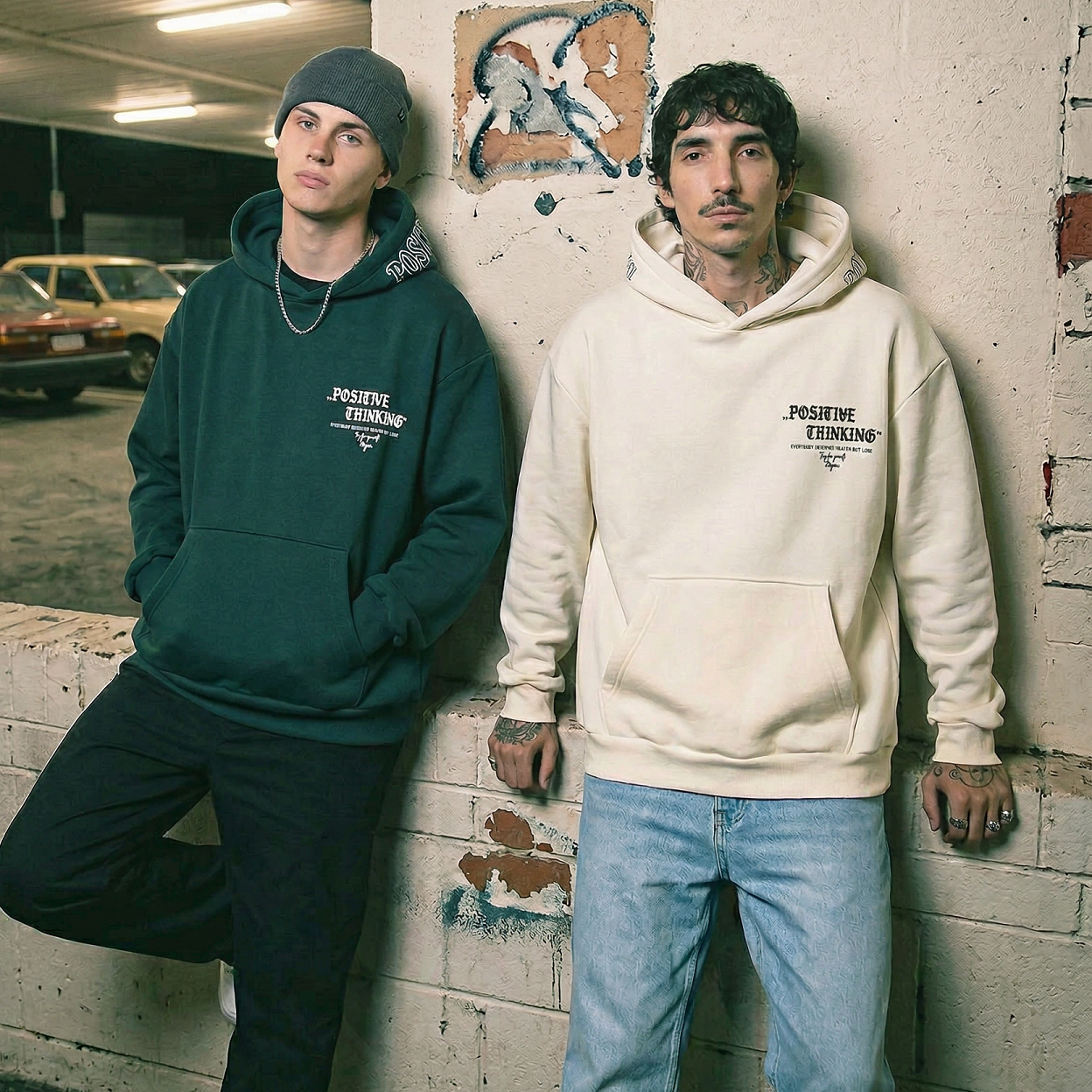 BUZO HODDIE OVERSIZE FRISA "POSITIVE THINKING" LOGO & CAPUCHA
