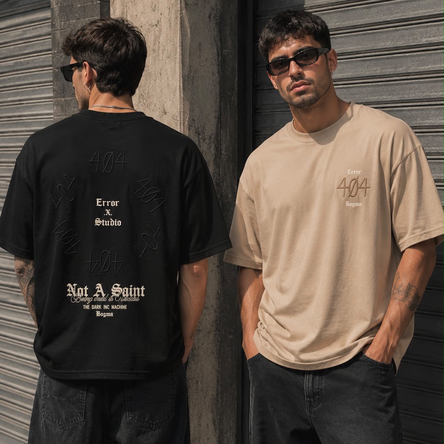 REMERA "ERROR 404" OVERSIZE BORDADA Y ESTAMPADA BACK & FRONT